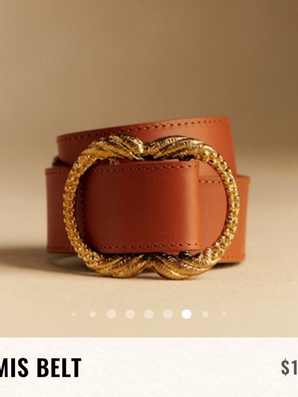 Sezane Tan Leather Belt with Gold Twisted Loop Buckle